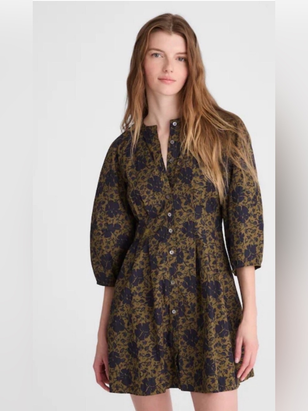 NWT Madewell Cottagecore Olive Floral Button Up Mini Dress Size 4 MSRP 138$